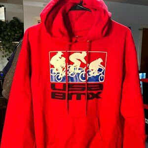 USA BMX Hanes Comfort Blend Eco Smart Red Graphic Print Pullover Hoodie SZ Med